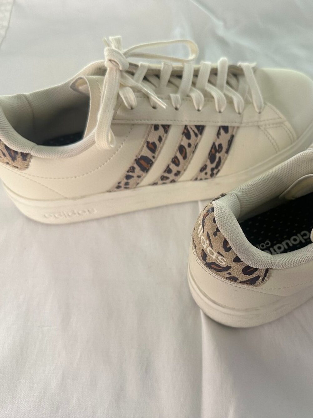 Adidas Grand Court White Leopard Print Sneakers | size 8
